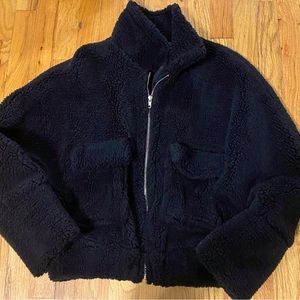 SHERPA FLEECE ZIP UP BLACK FULL ZIP COAT